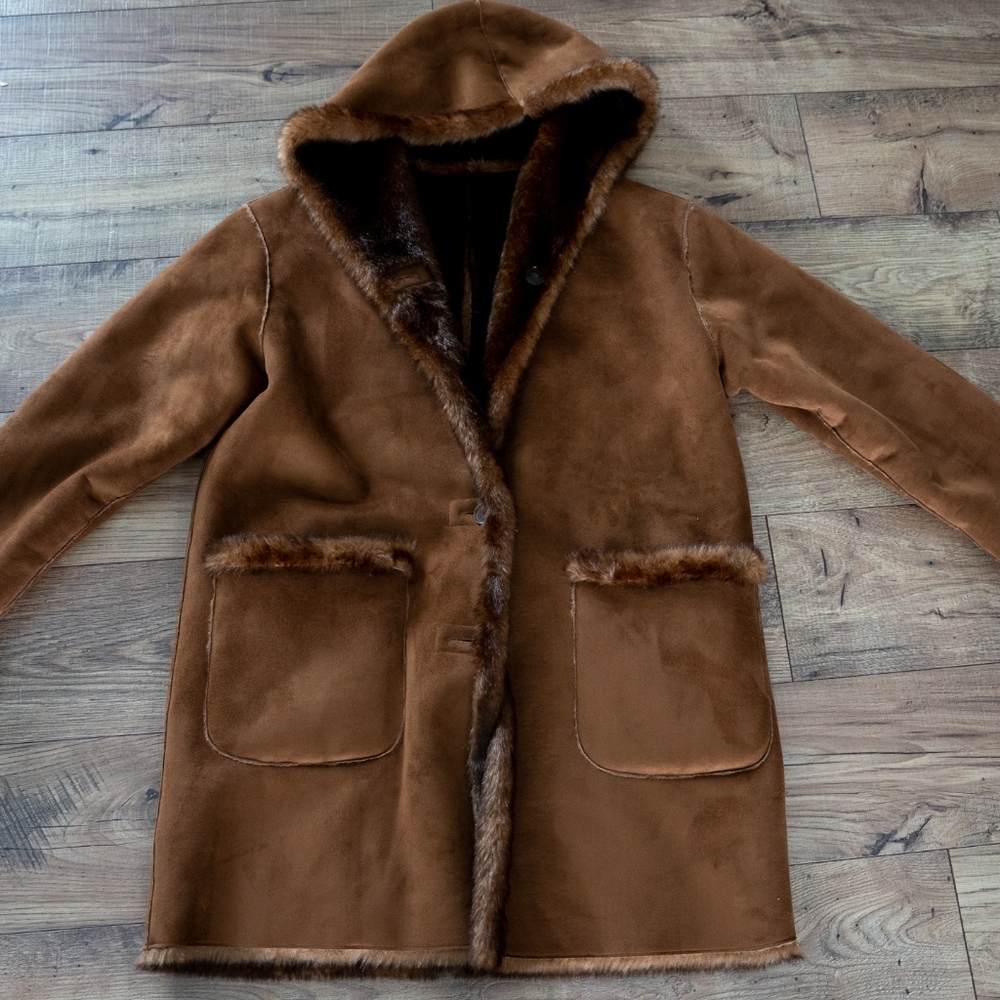 Jones New York Womens Brown Cognac Button Coat Large